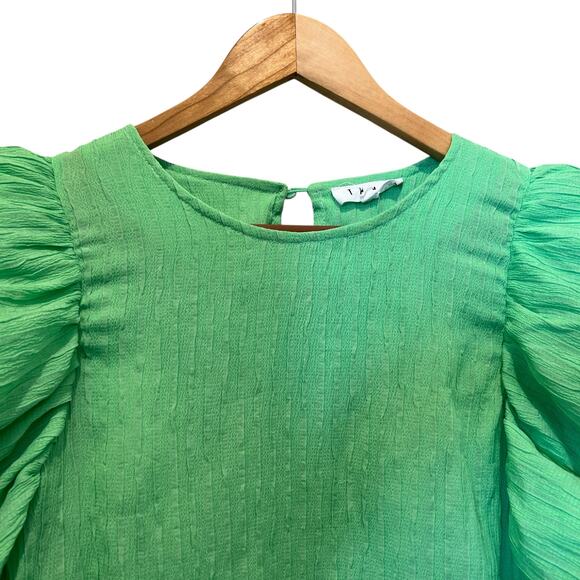 THML Puff Balloon Sleeve Blouse Top Lime Green Large Southern Belle Preppy - Picture 2 of 6